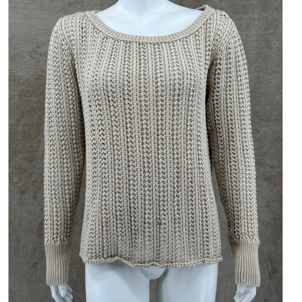Calypso St Barth Sweater Womens Small Open Knit Varinka Sand Tan Beachy Neutral